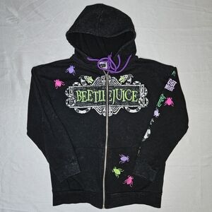 Beetlejuice Womens XS Black The Ghost With The Most Full Zip Hooded Sweatshirt